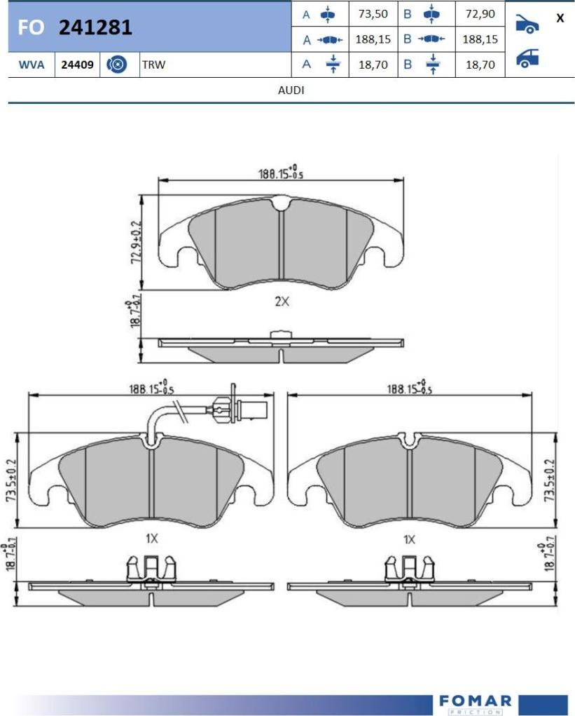 FOMAR Friction FO 241281 - Bremžu uzliku kompl., Disku bremzes www.autospares.lv