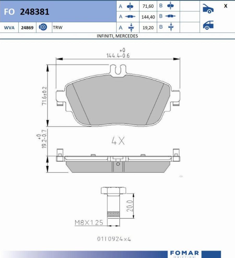 FOMAR Friction FO 248381 - Bremžu uzliku kompl., Disku bremzes www.autospares.lv