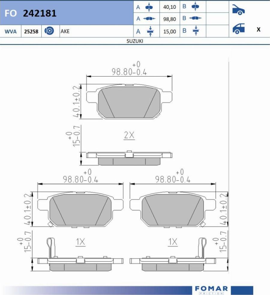 FOMAR Friction FO 242181 - Bremžu uzliku kompl., Disku bremzes www.autospares.lv