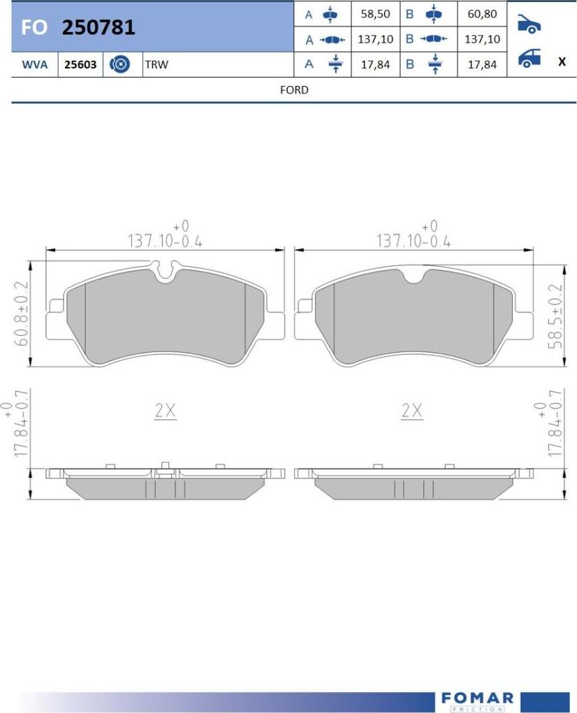 FOMAR Friction FO 250781 - Bremžu uzliku kompl., Disku bremzes www.autospares.lv