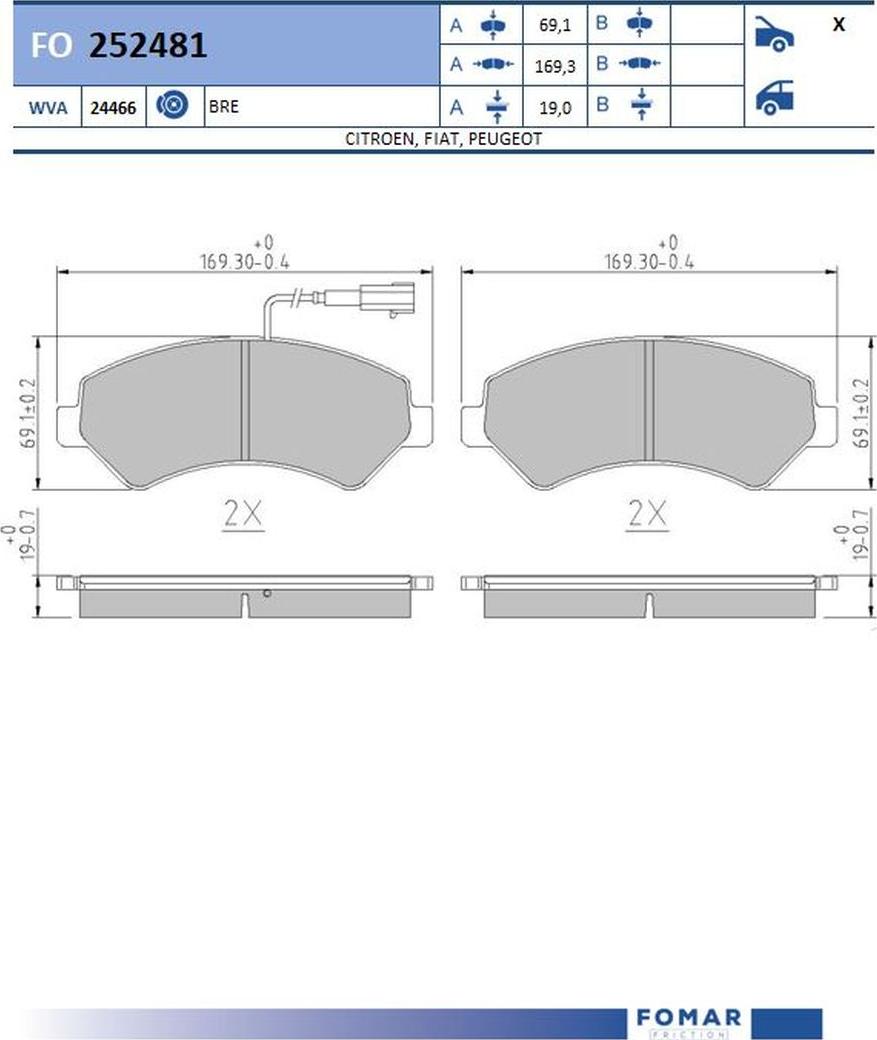 FOMAR Friction FO 252481 - Bremžu uzliku kompl., Disku bremzes www.autospares.lv