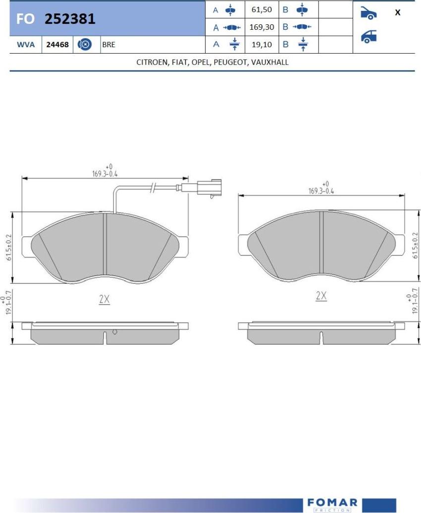 FOMAR Friction FO 252381 - Bremžu uzliku kompl., Disku bremzes www.autospares.lv