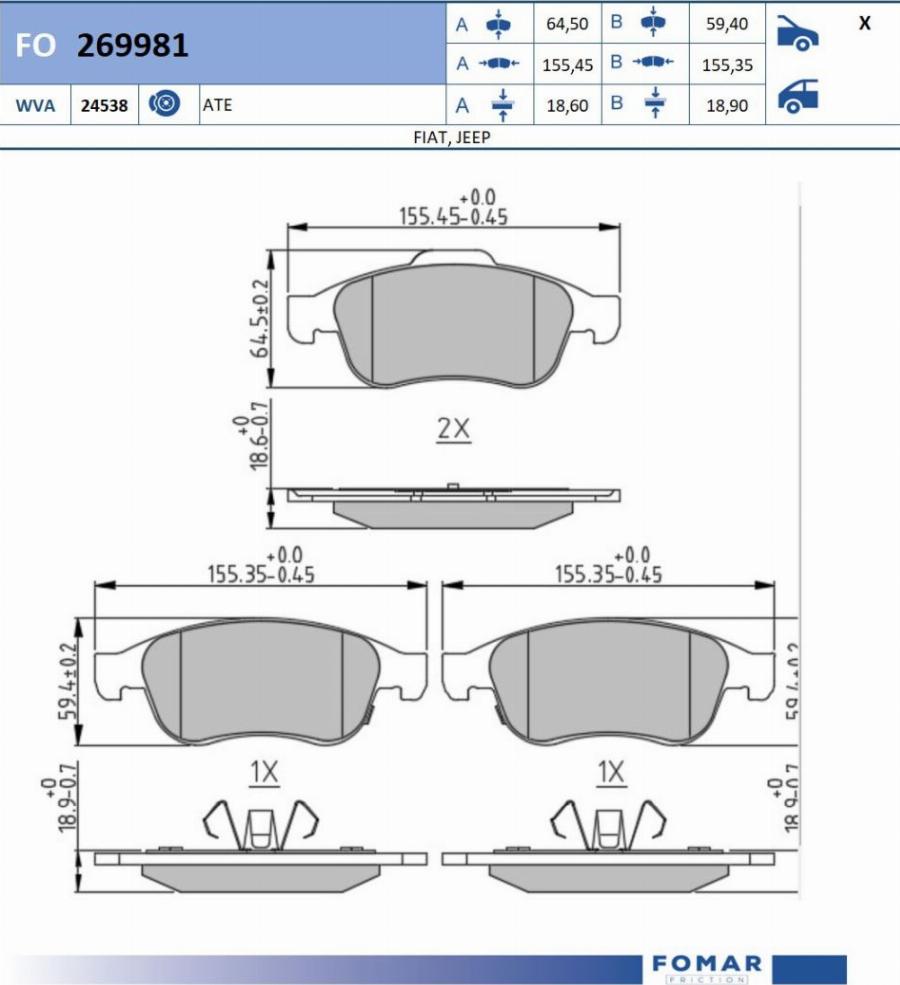 FOMAR Friction FO 269981 - Bremžu uzliku kompl., Disku bremzes www.autospares.lv