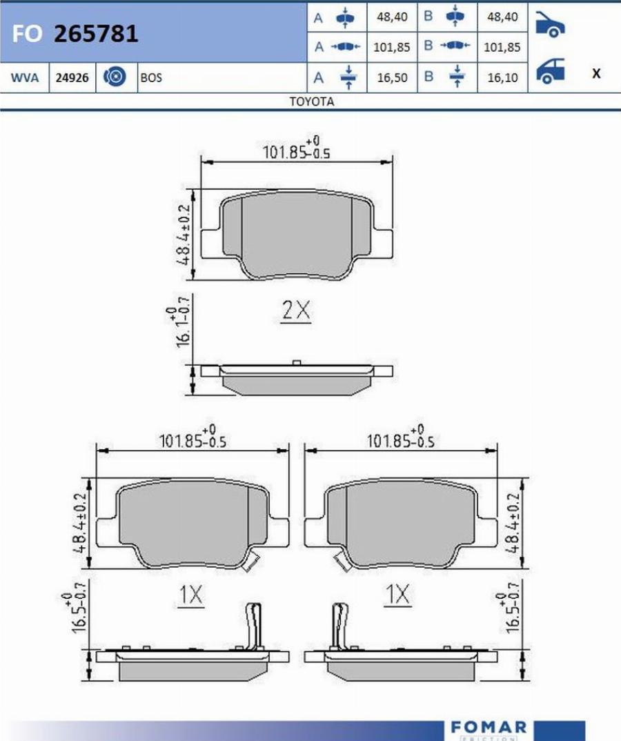 FOMAR Friction FO 265781 - Bremžu uzliku kompl., Disku bremzes www.autospares.lv