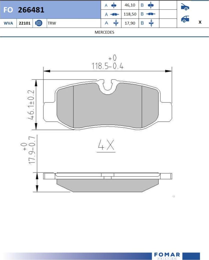 FOMAR Friction FO 266481 - Bremžu uzliku kompl., Disku bremzes www.autospares.lv