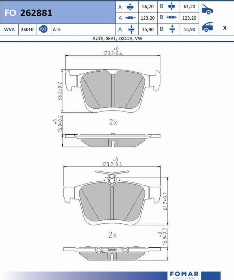 FOMAR Friction FO 262881 - Bremžu uzliku kompl., Disku bremzes www.autospares.lv