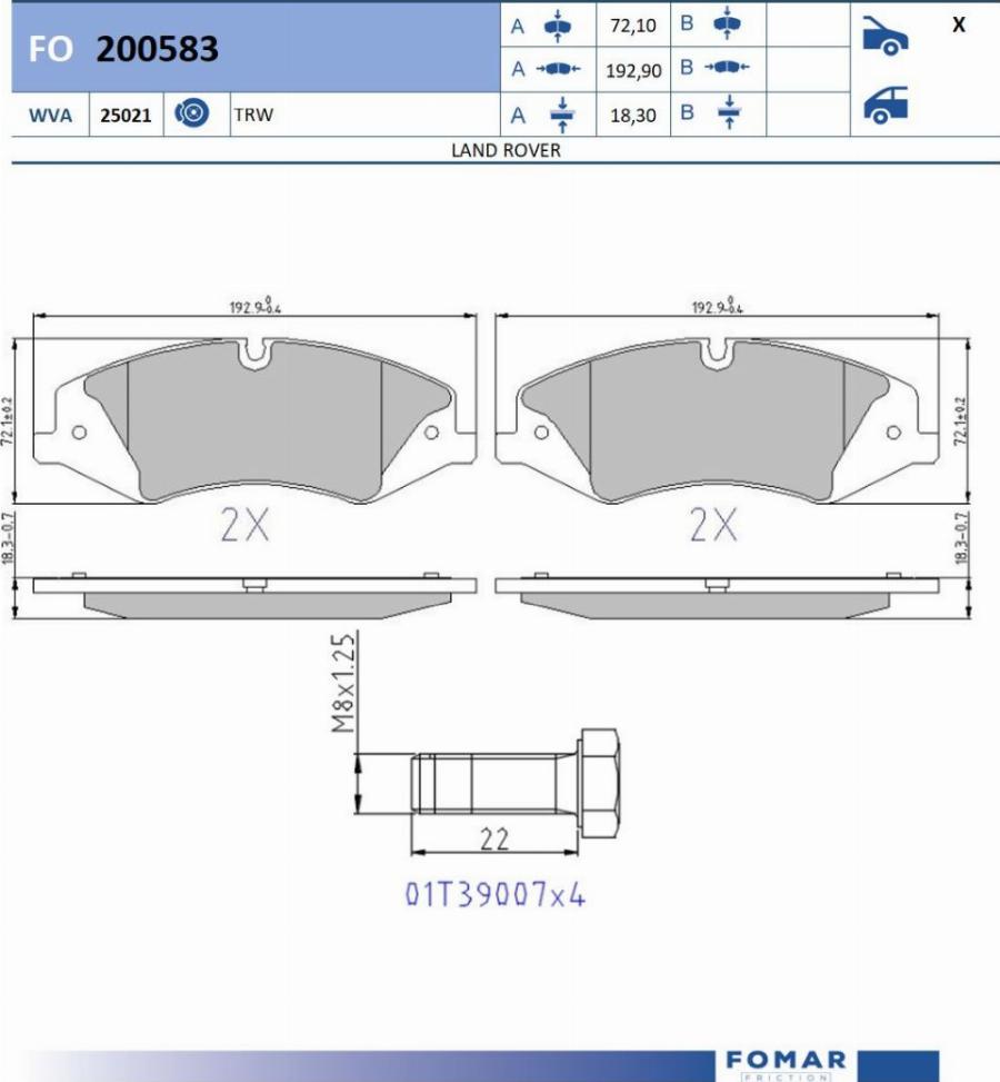 FOMAR Friction FO 200583 - Bremžu uzliku kompl., Disku bremzes www.autospares.lv