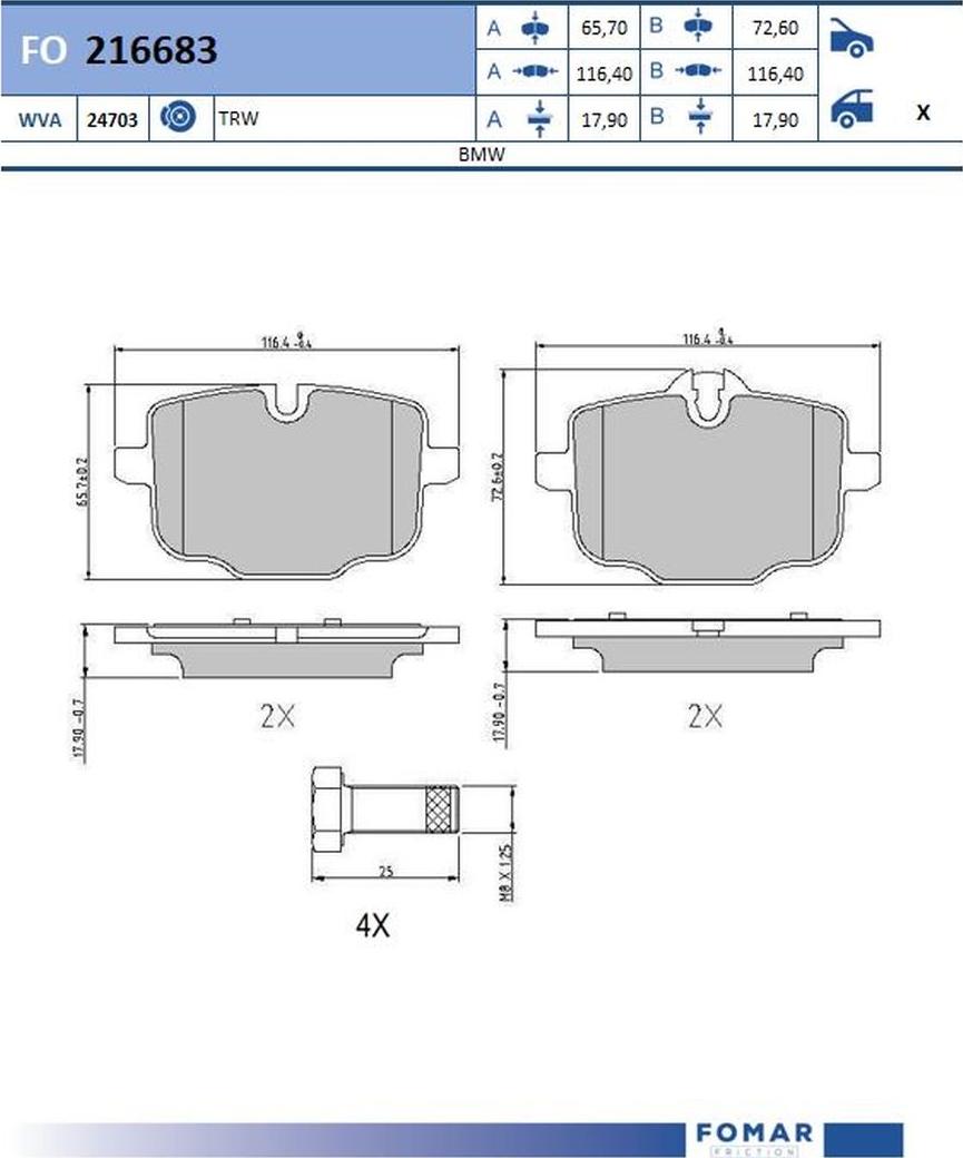 FOMAR Friction FO 216683 - Bremžu uzliku kompl., Disku bremzes www.autospares.lv