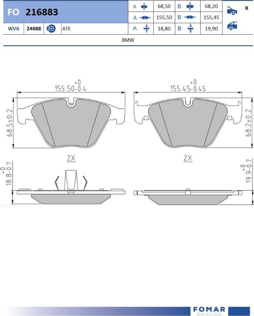 FOMAR Friction FO 216883 - Bremžu uzliku kompl., Disku bremzes www.autospares.lv