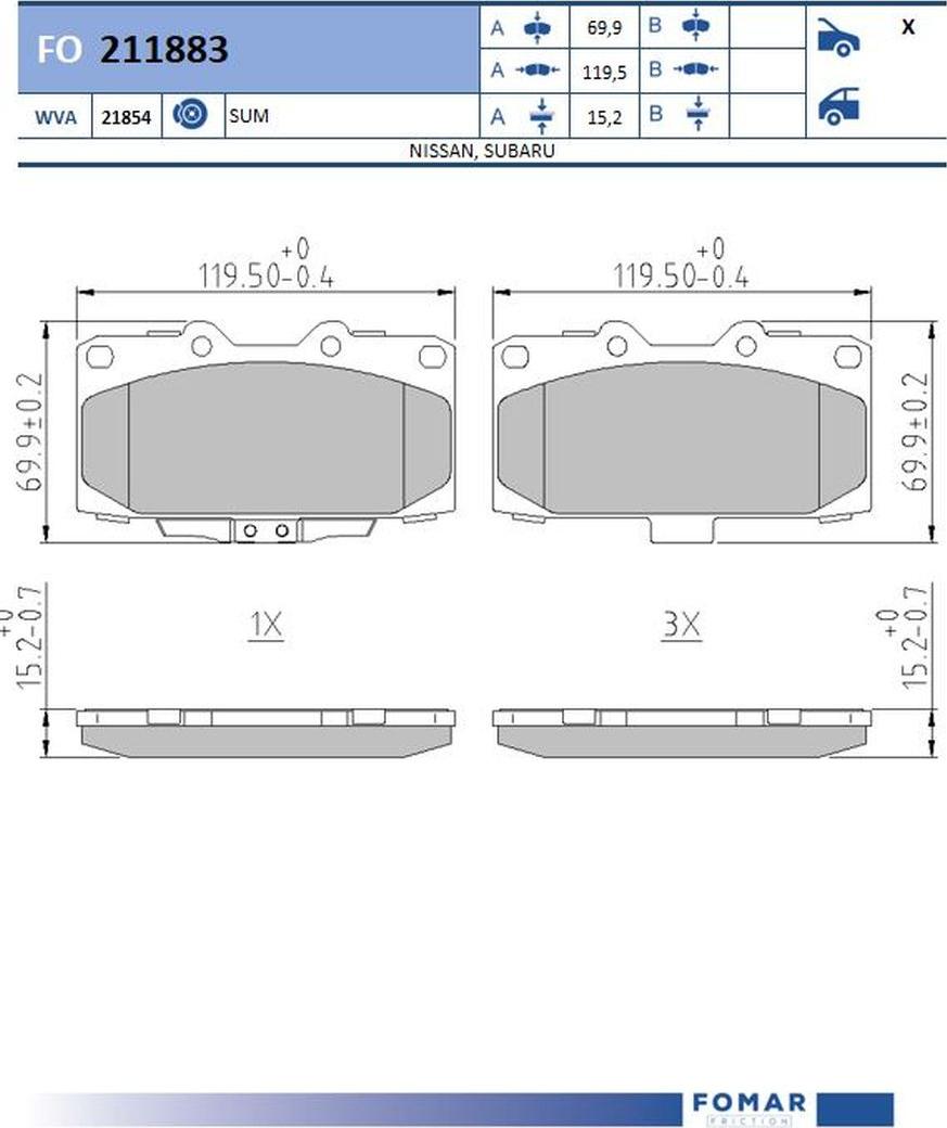 FOMAR Friction FO 211883 - Bremžu uzliku kompl., Disku bremzes www.autospares.lv