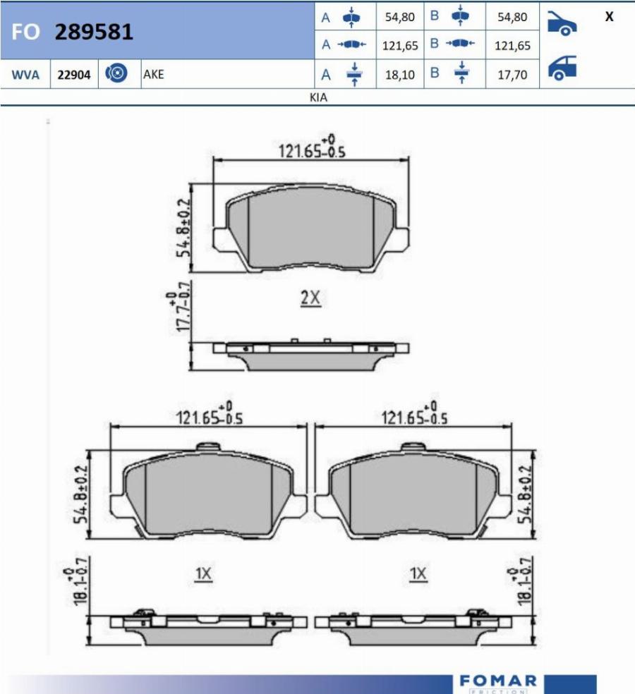 FOMAR Friction FO 289581 - Bremžu uzliku kompl., Disku bremzes www.autospares.lv