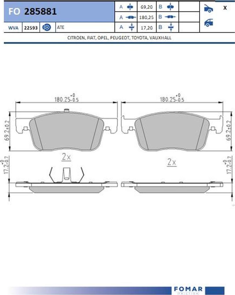 FOMAR Friction FO 285881 - Bremžu uzliku kompl., Disku bremzes www.autospares.lv