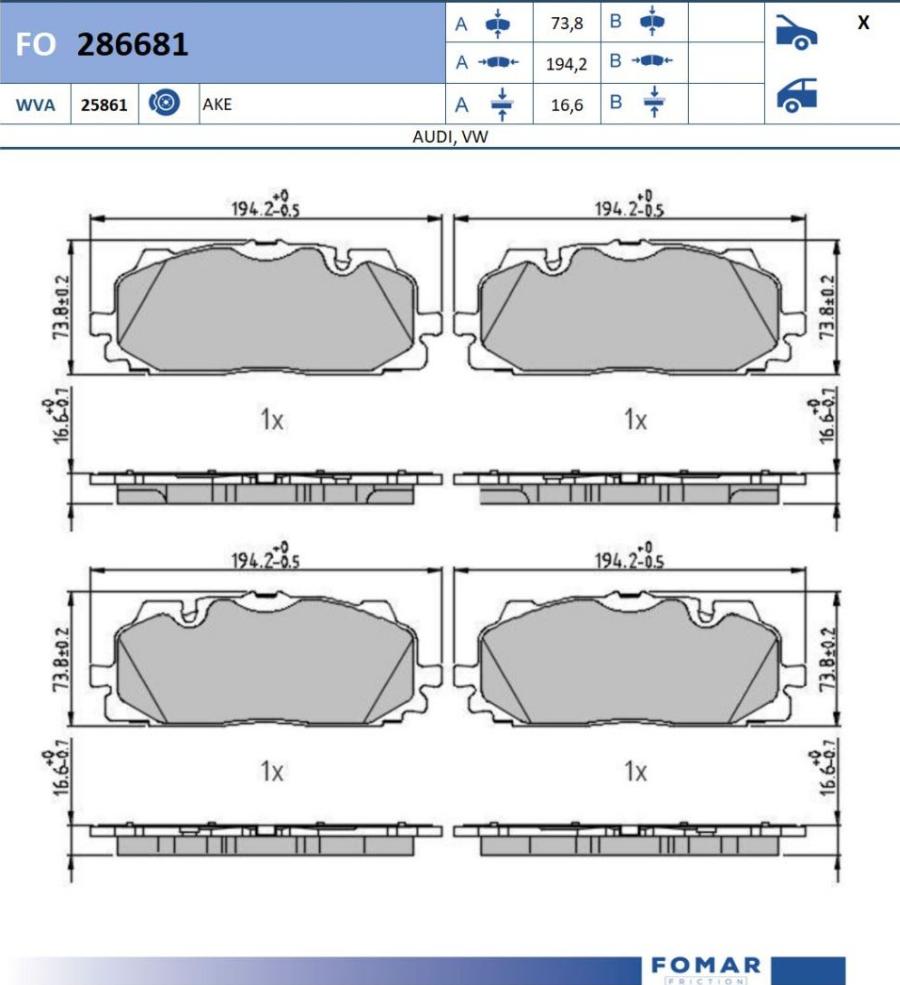 FOMAR Friction FO 286681 - Bremžu uzliku kompl., Disku bremzes www.autospares.lv