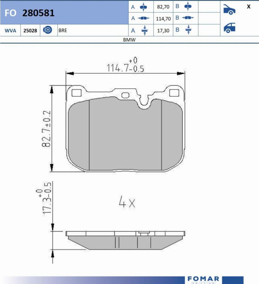 FOMAR Friction FO 280581 - Bremžu uzliku kompl., Disku bremzes www.autospares.lv