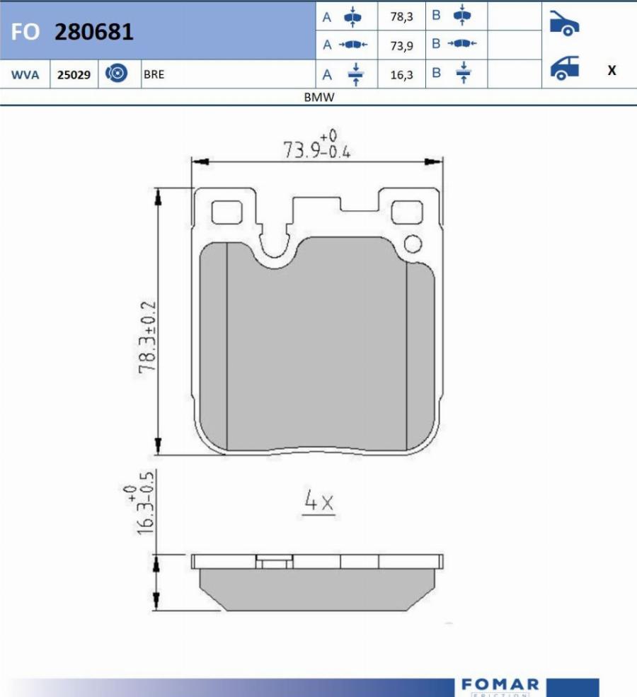 FOMAR Friction FO 280681 - Bremžu uzliku kompl., Disku bremzes www.autospares.lv