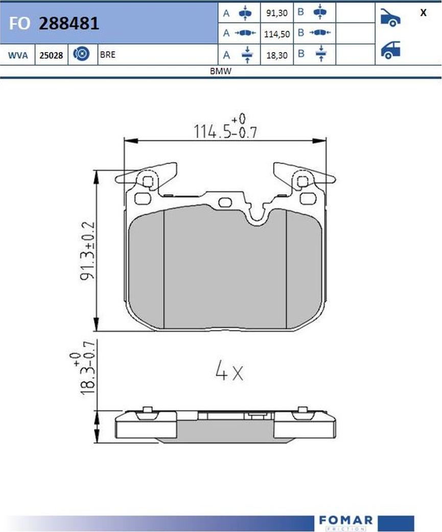 FOMAR Friction FO 288481 - Bremžu uzliku kompl., Disku bremzes www.autospares.lv