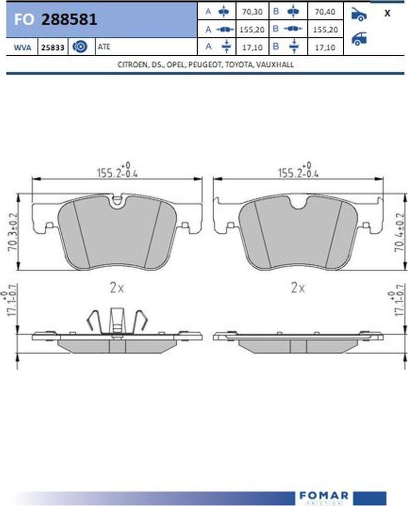 FOMAR Friction FO 288581 - Bremžu uzliku kompl., Disku bremzes www.autospares.lv