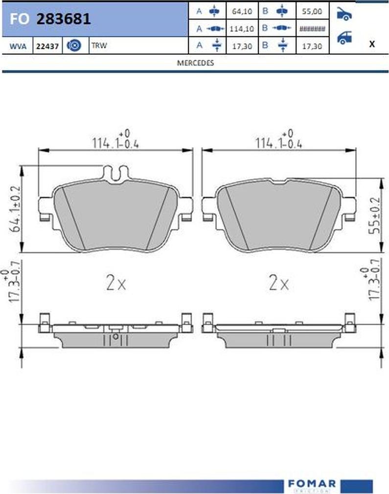 FOMAR Friction FO 283681 - Bremžu uzliku kompl., Disku bremzes www.autospares.lv