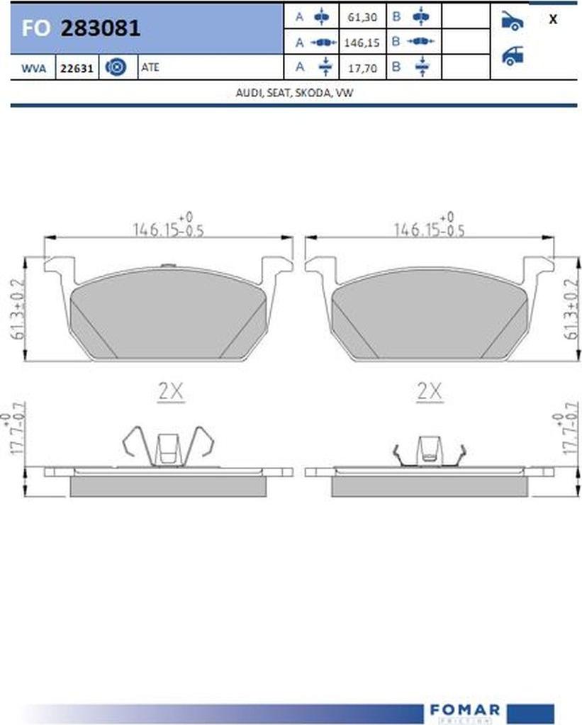 FOMAR Friction FO 283081 - Bremžu uzliku kompl., Disku bremzes www.autospares.lv