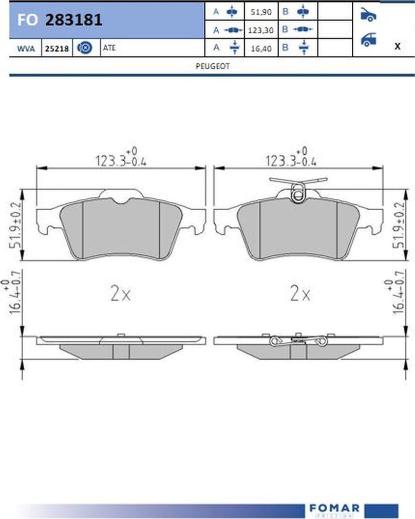 FOMAR Friction FO 283181 - Bremžu uzliku kompl., Disku bremzes www.autospares.lv