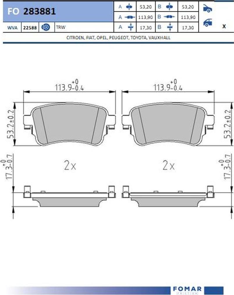 FOMAR Friction FO 283881 - Bremžu uzliku kompl., Disku bremzes www.autospares.lv