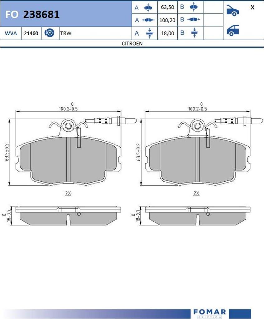 FOMAR Friction FO238681 - Bremžu uzliku kompl., Disku bremzes www.autospares.lv