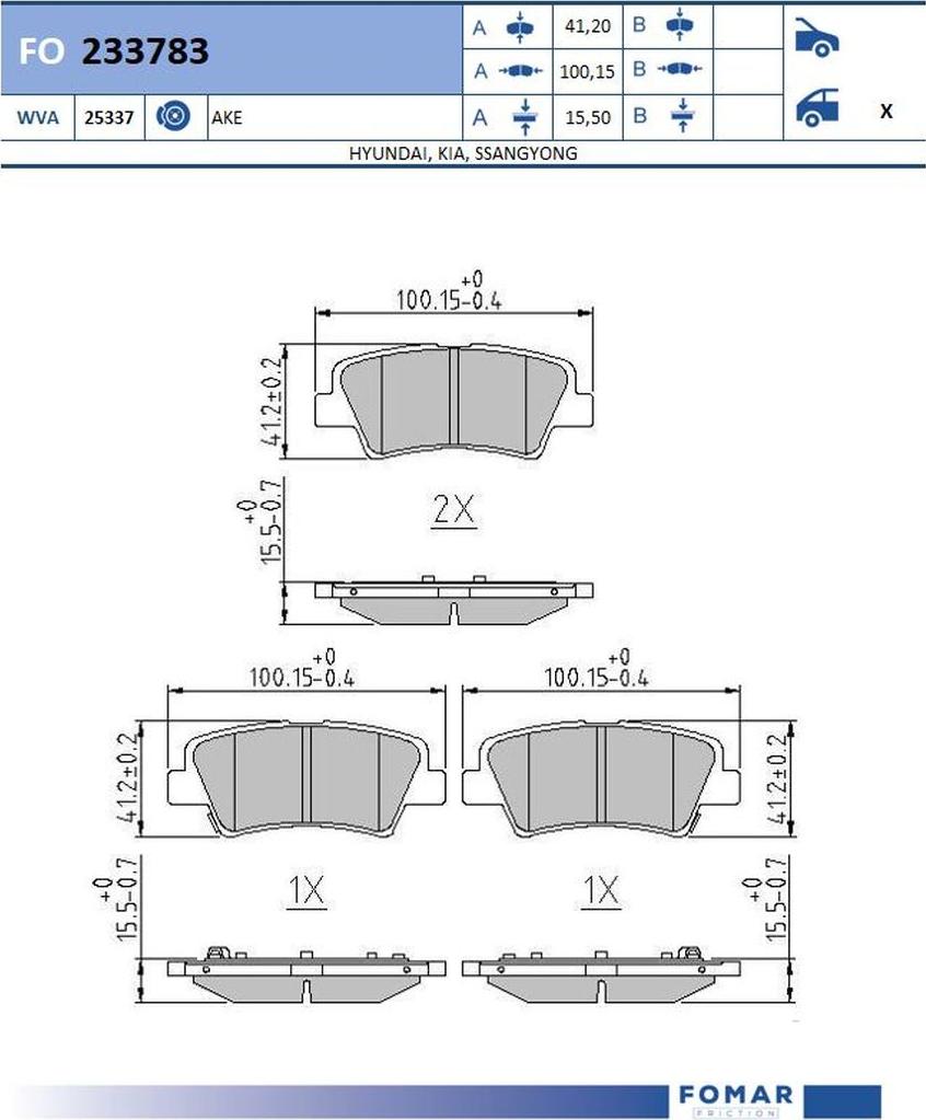 FOMAR Friction FO 233783 - Bremžu uzliku kompl., Disku bremzes www.autospares.lv