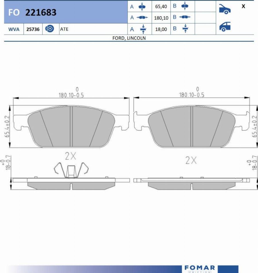 FOMAR Friction FO 221683 - Bremžu uzliku kompl., Disku bremzes www.autospares.lv