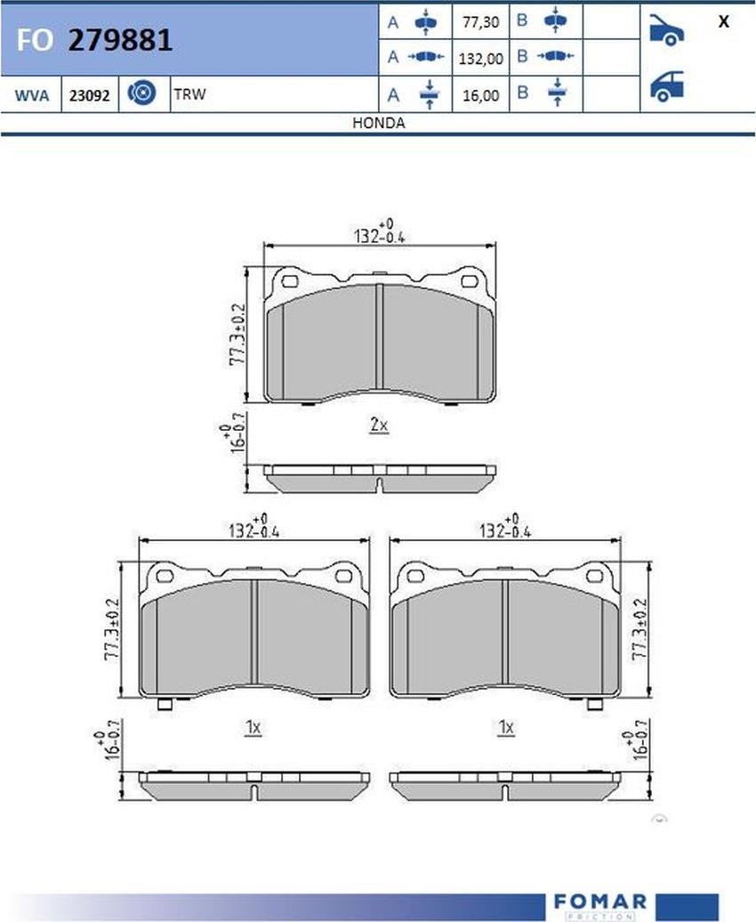 FOMAR Friction FO 279881 - Bremžu uzliku kompl., Disku bremzes www.autospares.lv