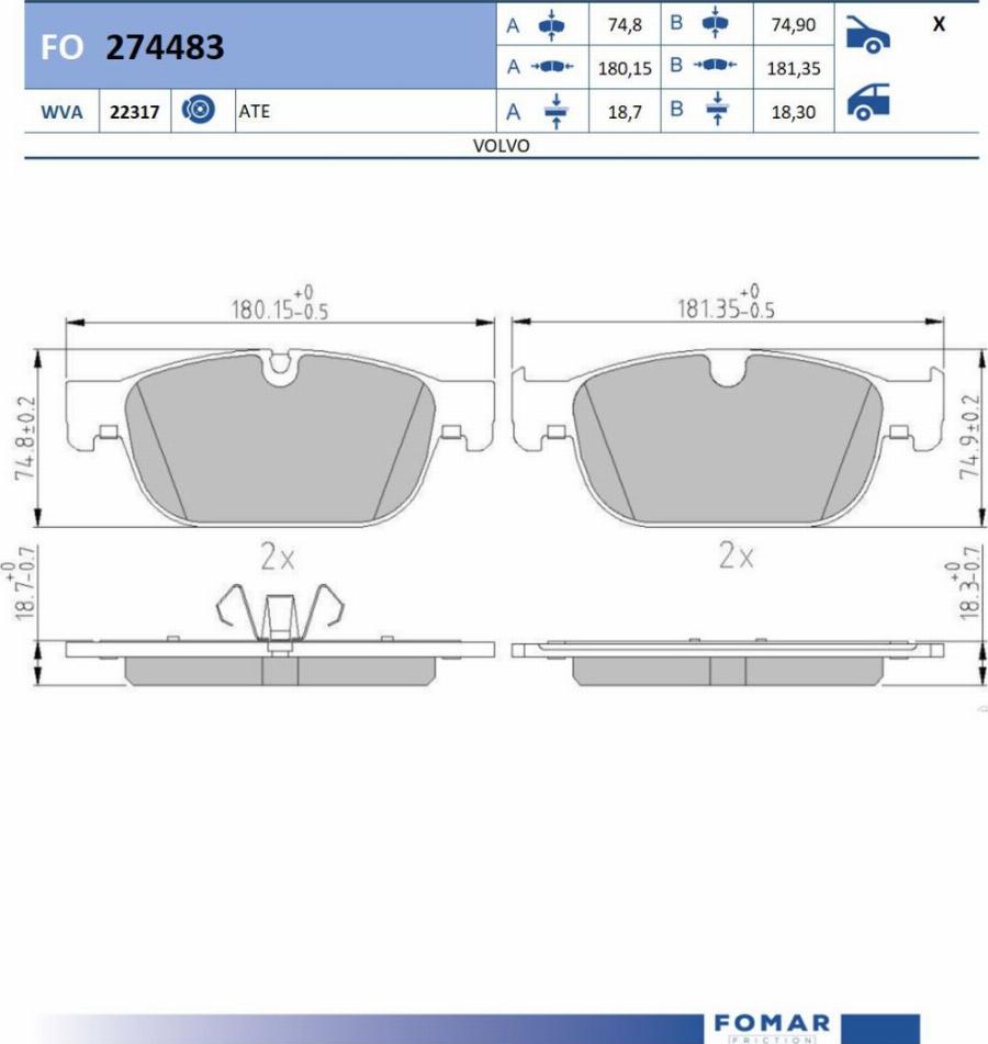 FOMAR Friction FO 274483 - Bremžu uzliku kompl., Disku bremzes www.autospares.lv