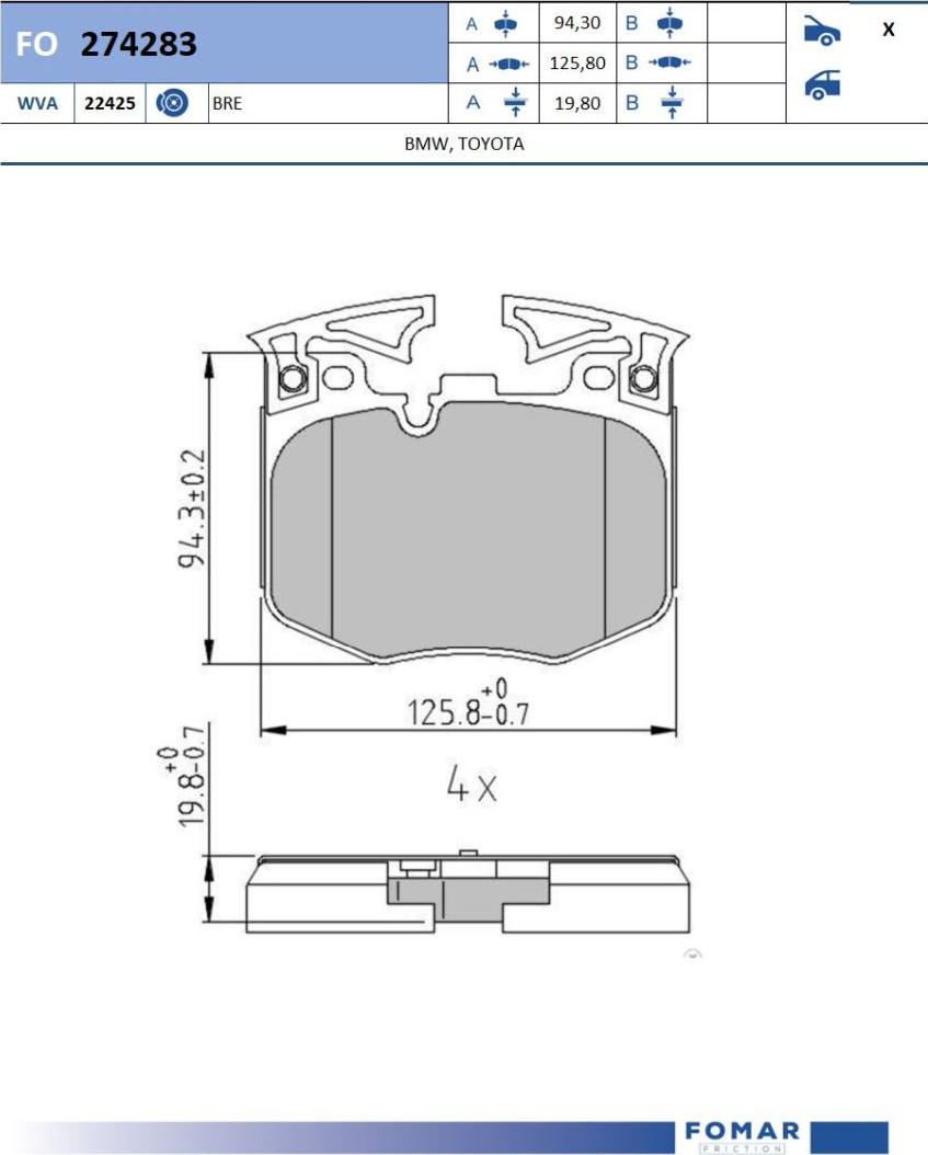 FOMAR Friction FO 274283 - Bremžu uzliku kompl., Disku bremzes www.autospares.lv