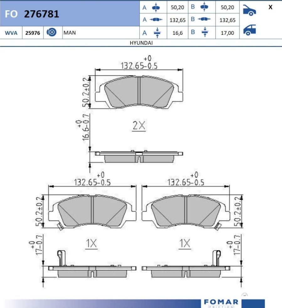 FOMAR Friction FO 276781 - Bremžu uzliku kompl., Disku bremzes www.autospares.lv