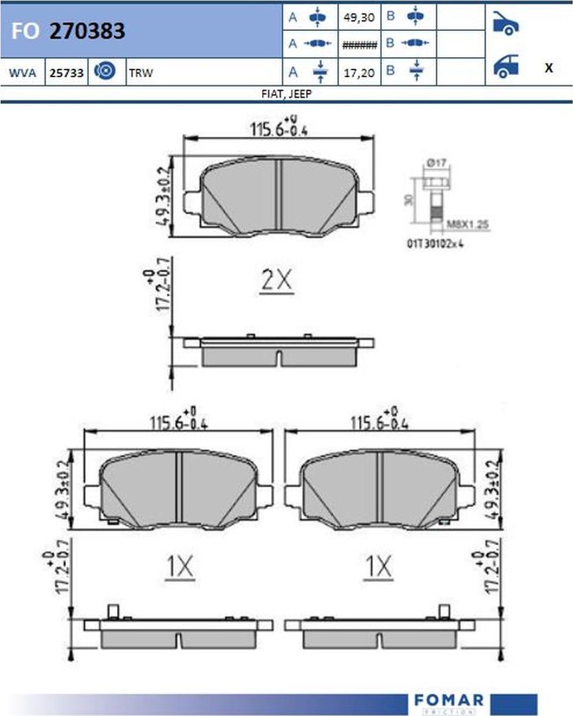 FOMAR Friction FO 270383 - Bremžu uzliku kompl., Disku bremzes www.autospares.lv