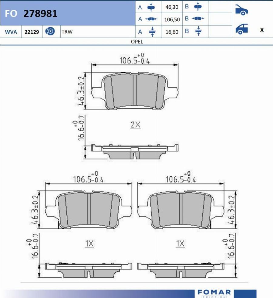 FOMAR Friction FO 278981 - Bremžu uzliku kompl., Disku bremzes www.autospares.lv