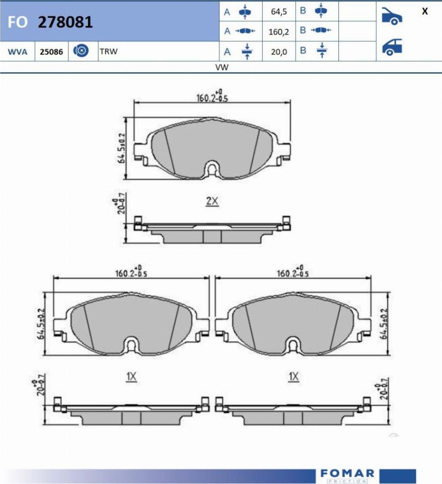 FOMAR Friction FO 278081 - Bremžu uzliku kompl., Disku bremzes www.autospares.lv