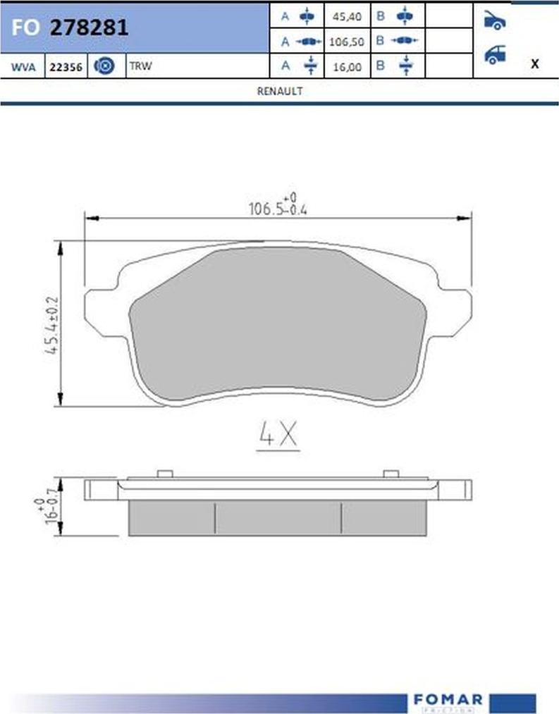 FOMAR Friction FO 278281 - Bremžu uzliku kompl., Disku bremzes www.autospares.lv