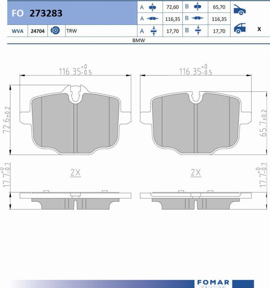 FOMAR Friction FO 273283 - Bremžu uzliku kompl., Disku bremzes www.autospares.lv