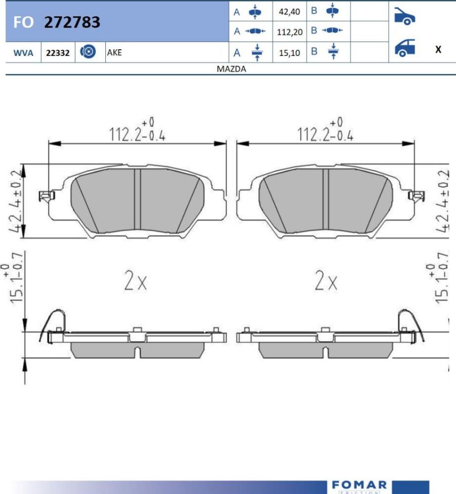 FOMAR Friction FO 272783 - Bremžu uzliku kompl., Disku bremzes www.autospares.lv