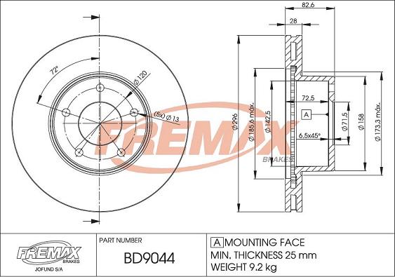 FREMAX BD-9044 - Bremžu diski www.autospares.lv