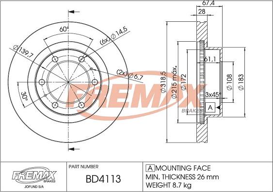 FREMAX BD-4113 - Bremžu diski www.autospares.lv