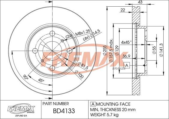 FREMAX BD-4133 - Bremžu diski www.autospares.lv