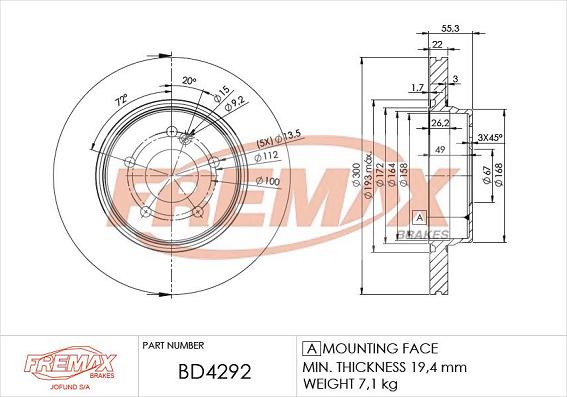 FREMAX BD-4292 - Bremžu diski www.autospares.lv