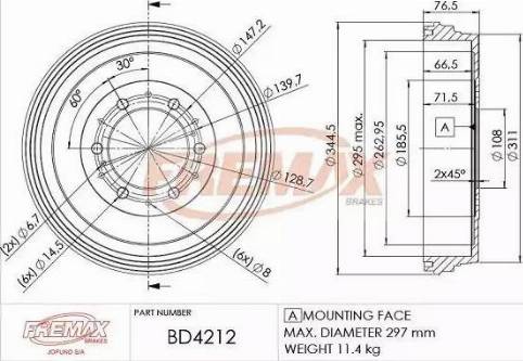 FREMAX BD-4212 - Bremžu trumulis www.autospares.lv