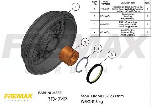 FREMAX BD-4742-KT - Bremžu trumulis www.autospares.lv