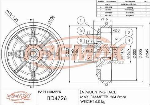 FREMAX BD-4726-KT - Bremžu trumulis www.autospares.lv