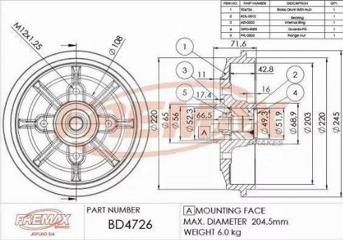 FREMAX BD-4726 - Bremžu trumulis www.autospares.lv