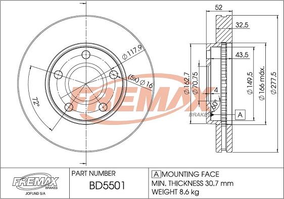 FREMAX BD-5501 - Тормозной диск www.autospares.lv