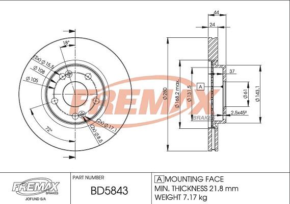 FREMAX BD-5843 - Bremžu diski www.autospares.lv