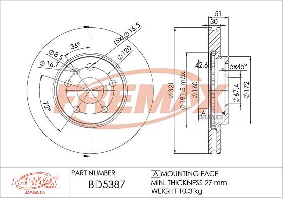 FREMAX BD-5387 - Bremžu diski autospares.lv