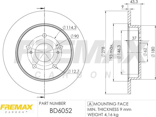 FREMAX BD-6052 - Bremžu diski www.autospares.lv